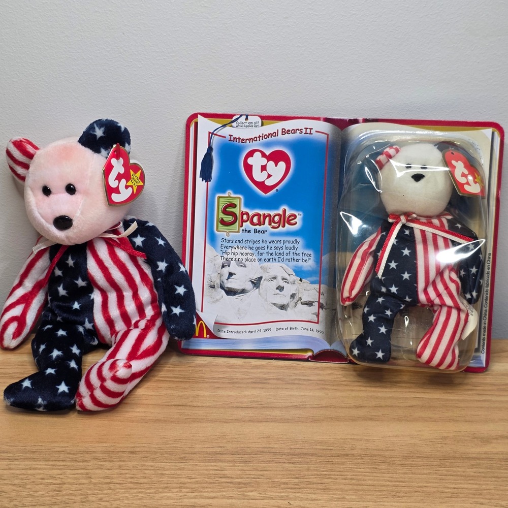 Ty Beanie Babies Spangle the Bear 1999 Pink Face And Teenie Beanie‎ Bear